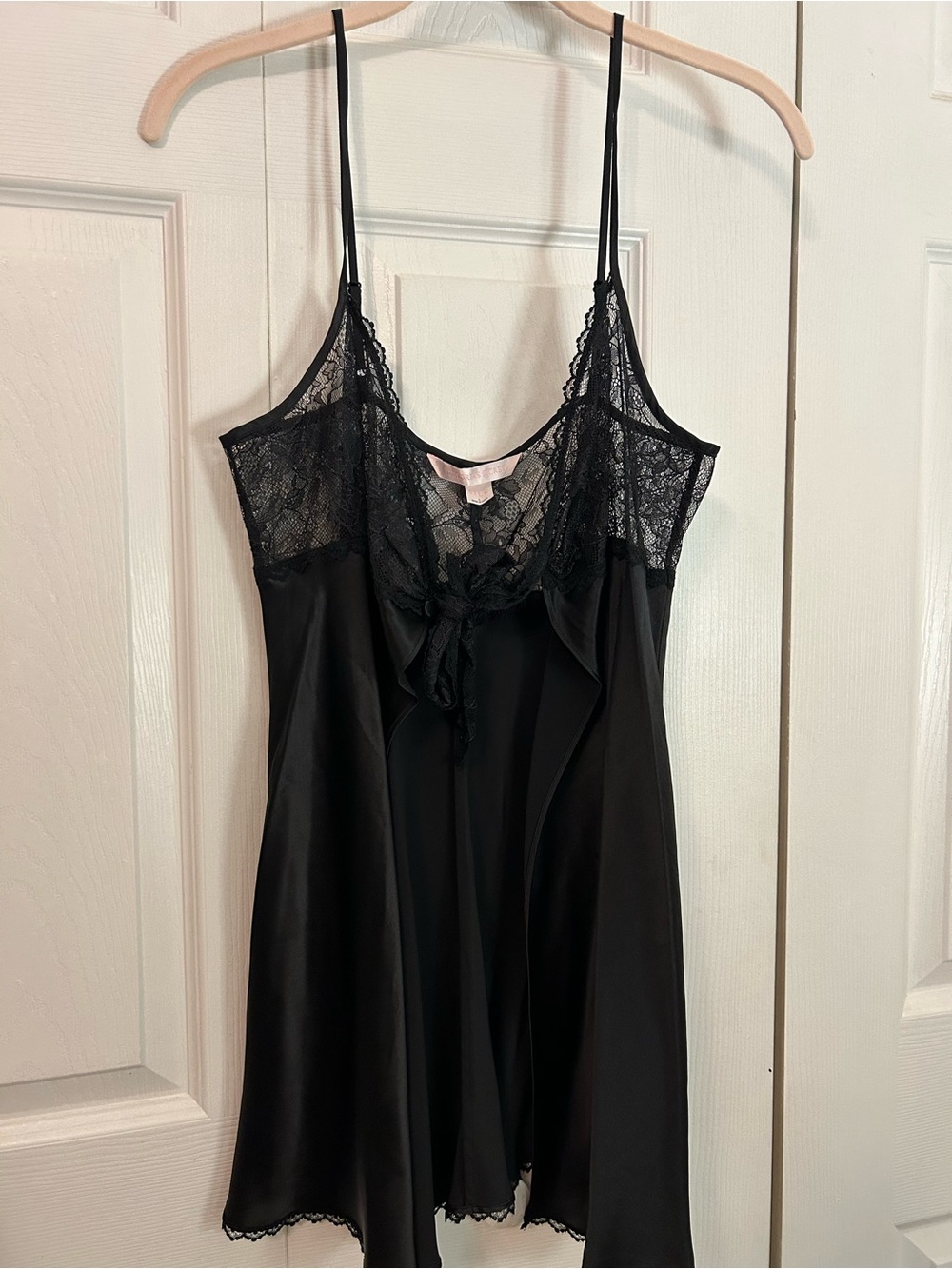 Black Lace-Trim Satin Chemise -Victoria Secret Silk